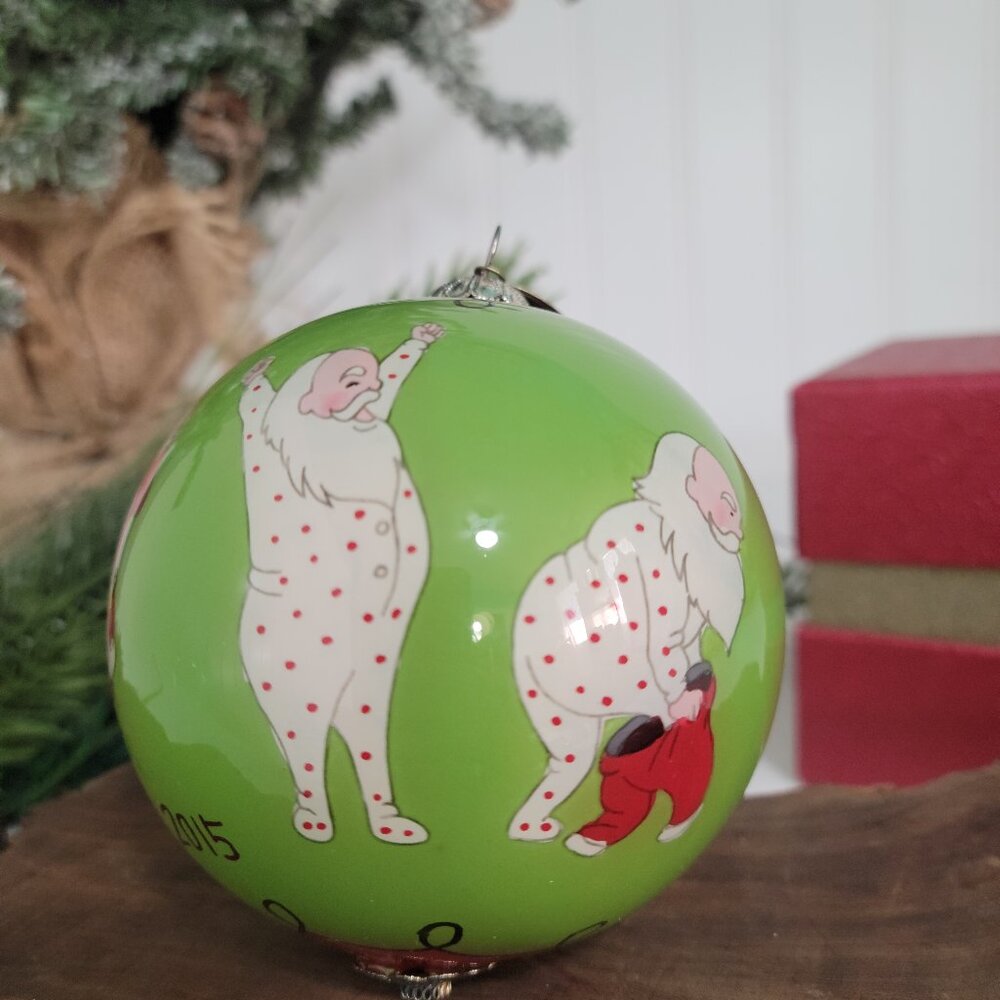 Pier 1 Santa In Pajamas Santa Suit Christmas Ornament 2015 Li Bien Glass W/Box